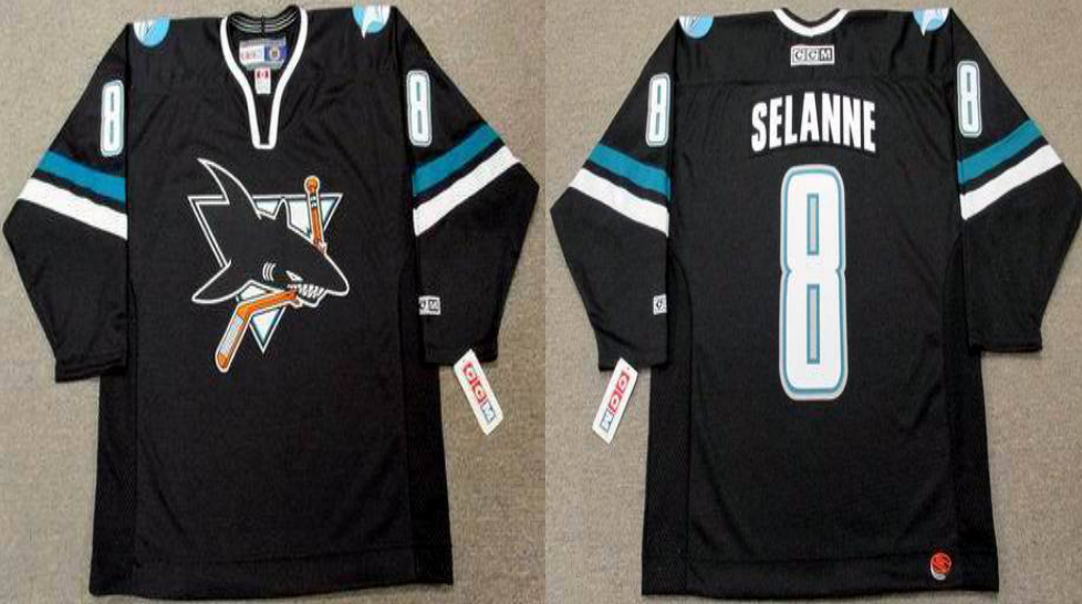 2019 Men San Jose Sharks 8 Selanne black CCM NHL jersey